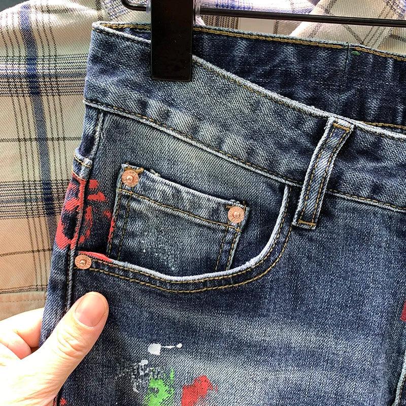 Spray Paint Graffiti Ripped Jeans