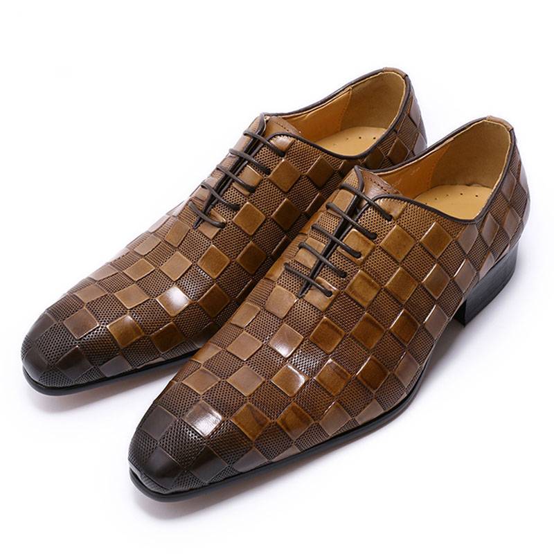 Black Brown Plaid Dress Formal Style Men Oxford Shoes