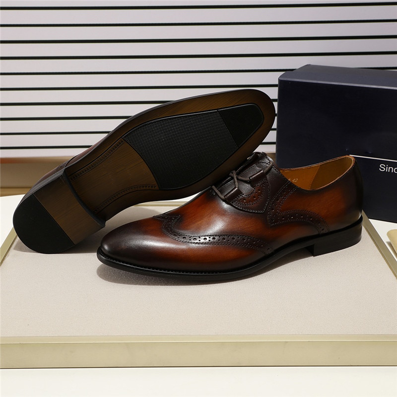 Simple Lace Up Wingtip Genuine Leather Men Shoes