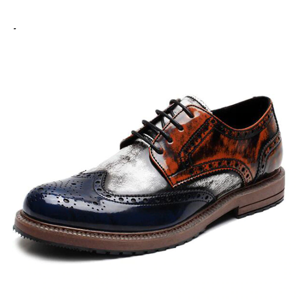 Men Mixed Colors Leather Shoes Lace Up