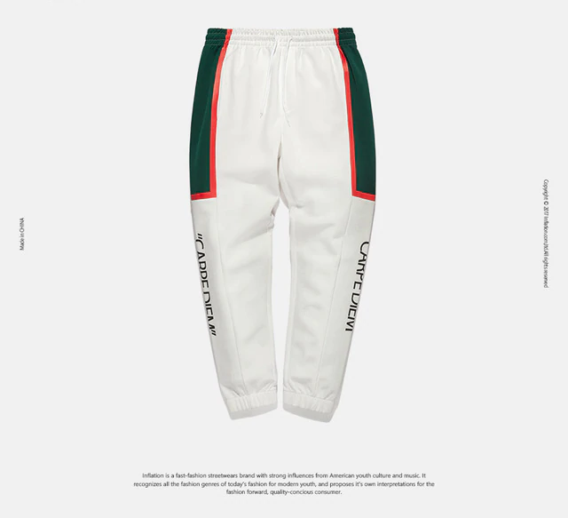 White Casual with Letter Side Printed Striped Men Pants