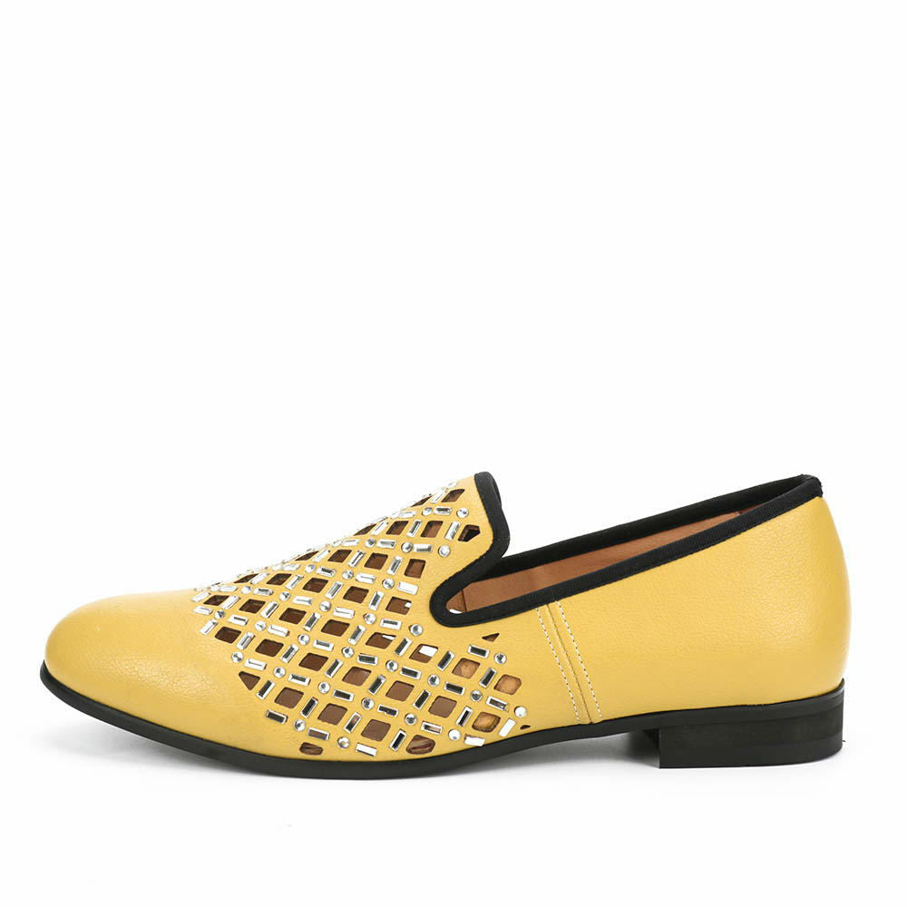 Yellow Hollow with Crystal Sequin Detail Men Loafers Shoes
