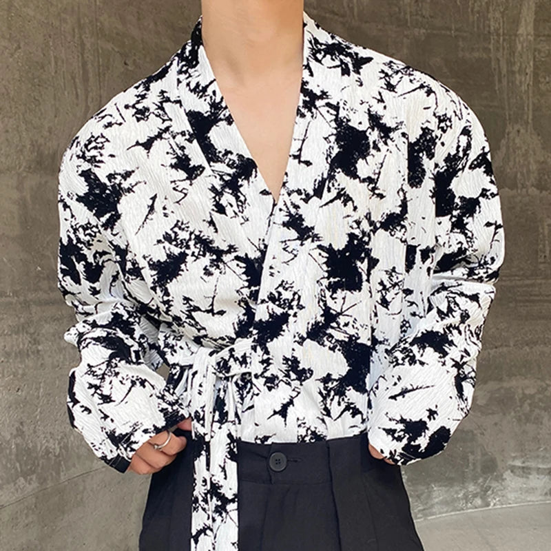 Black White Abstract Side Tied Shirt