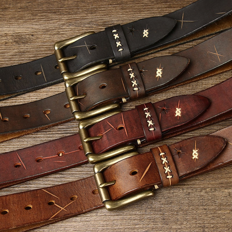 Solid Copper Buckle Genuine Leather Belt