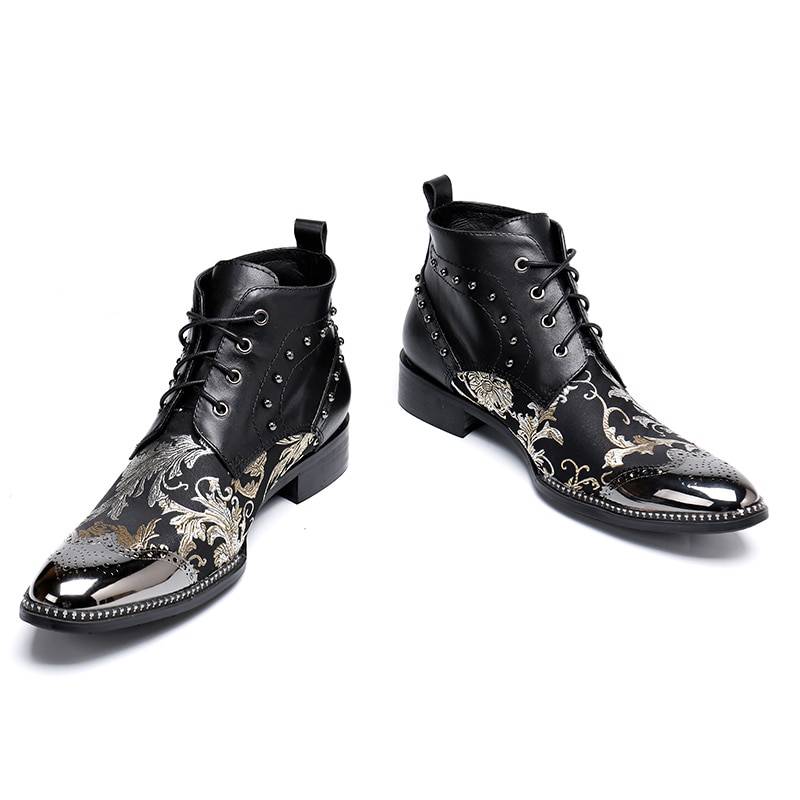Genuine Leather Baroque Pattern Luxurious Design Men Ankle Boots