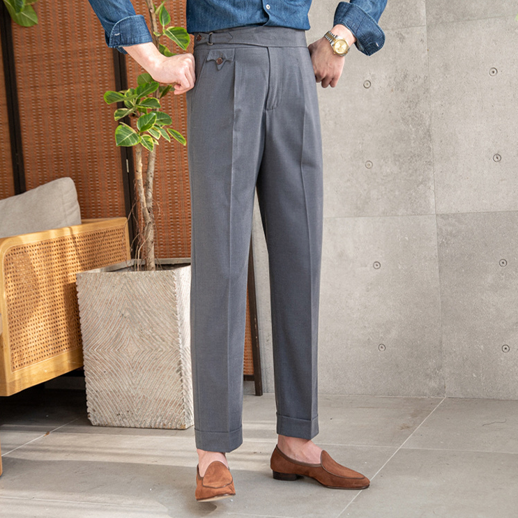 Solid Flat Front Polyester Trousers