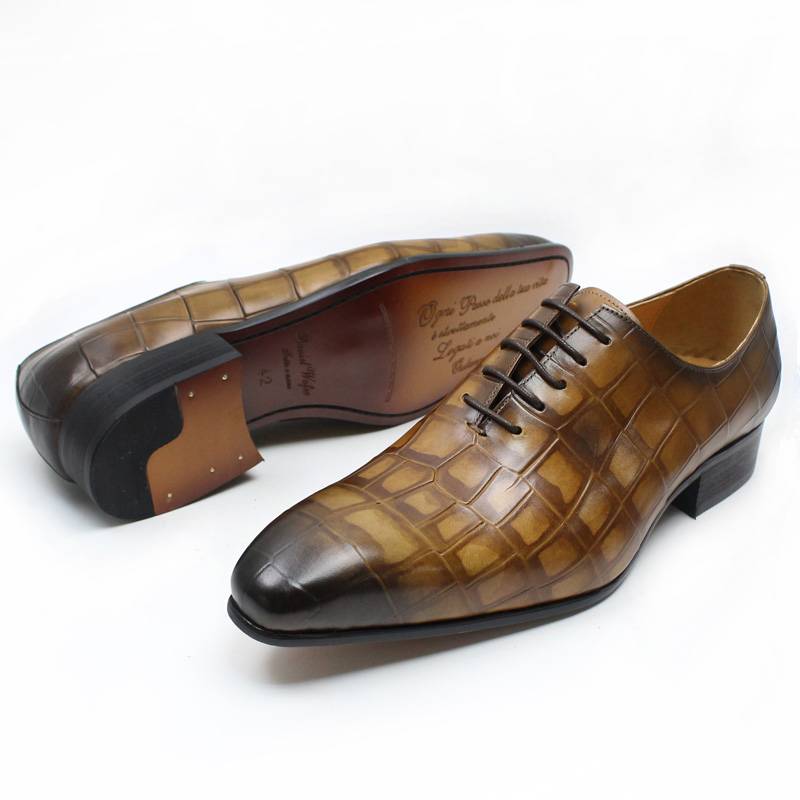 Genuine Leather Crocodile Skin Pattern Pointed Toe Classic Style Men Shoes