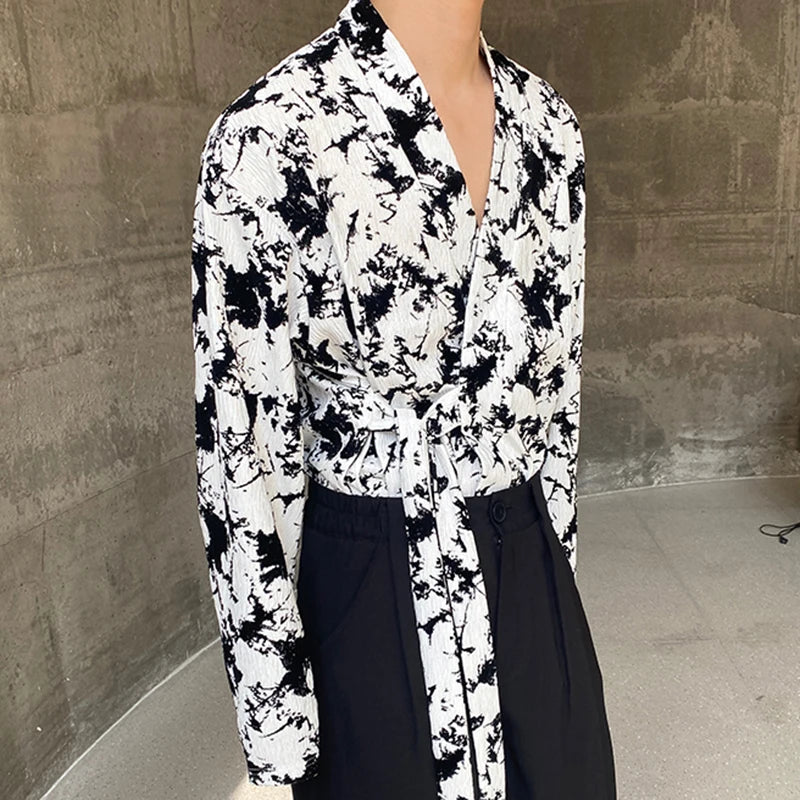 Black White Abstract Side Tied Shirt