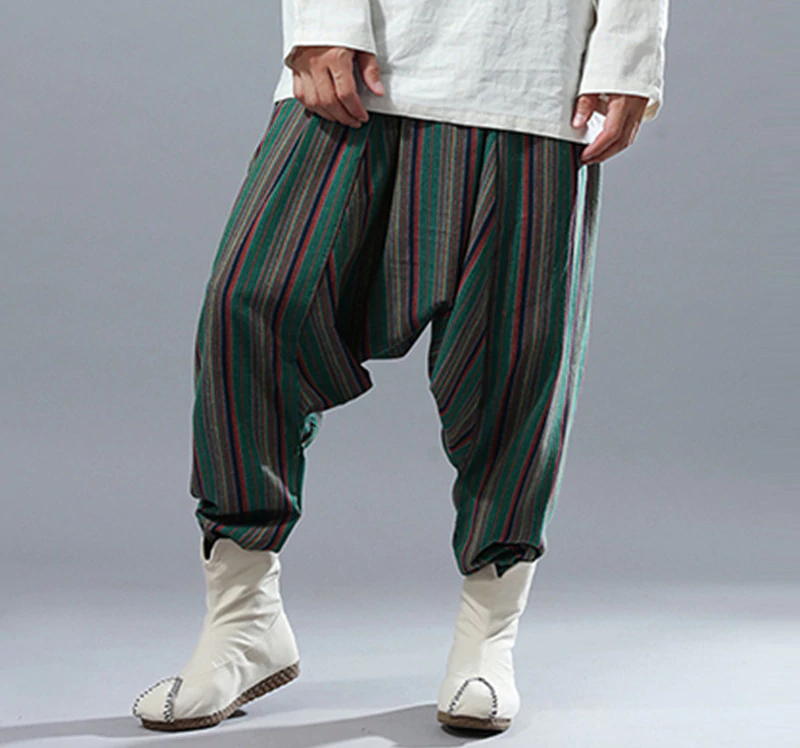 Striped Ethnic Punk Harem Big Crotch Casual Style Men Pants