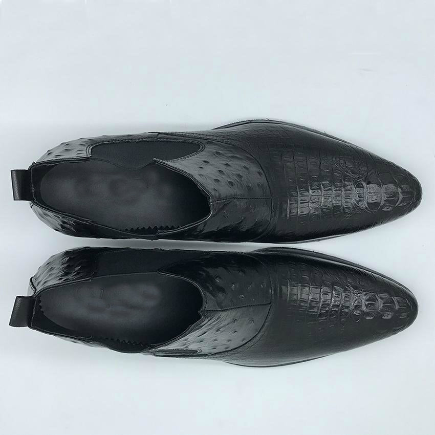 Croco and Ostrich Pattern Leather Patchwork Combination Men Boots - FanFreakz