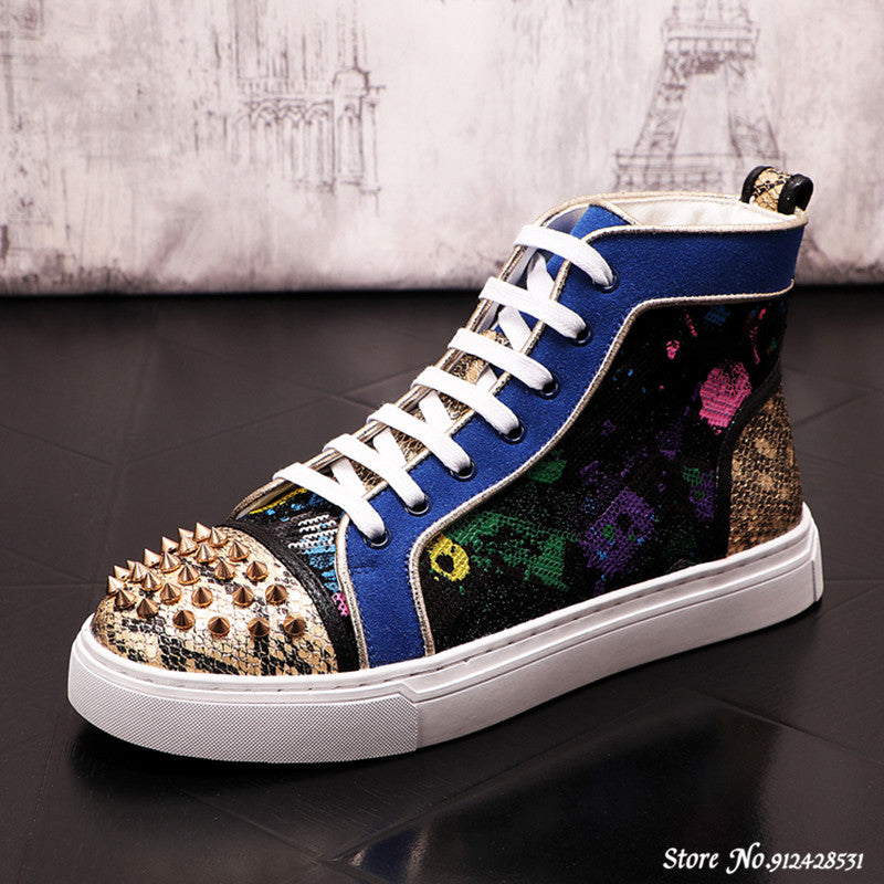 Breathable Thorn Decorated Split Leather Sneakers