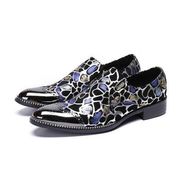 Glow Pointed Toe with Spots Glitter Design Men Fancy Shoes