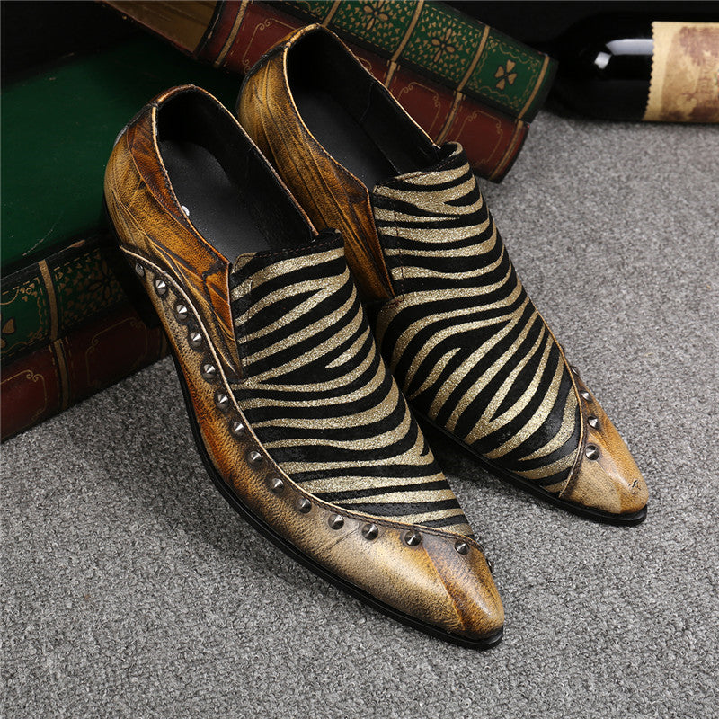 Tiger Pattern Patchwork with Mini Spike Details Men Loafers Shoes