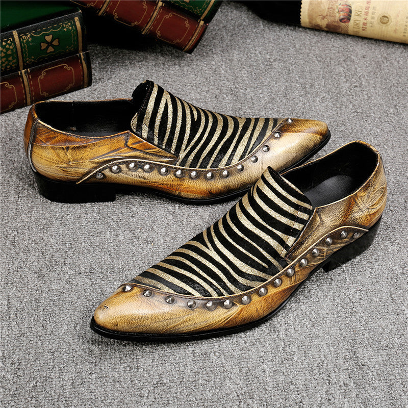 Tiger Pattern Patchwork with Mini Spike Details Men Loafers Shoes