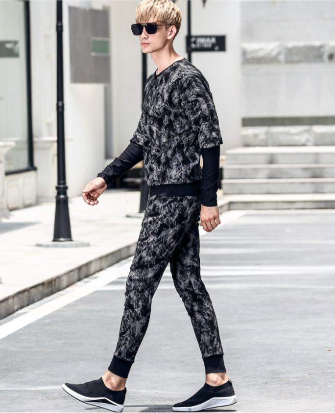 Crumple Tie Dye Faux Two Pieces Men Sweatsuit