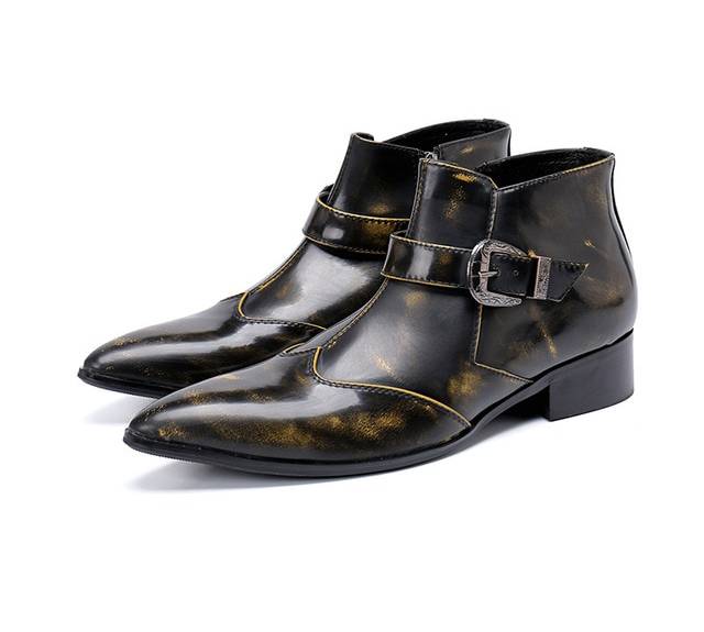 Bronze Pointed Toe Cowboy Style Men Ankle Boots - FanFreakz