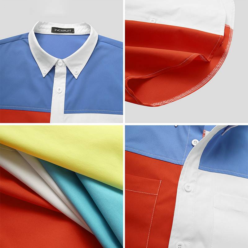 Solid Colorful Patchwork Long-Sleeved Shirts