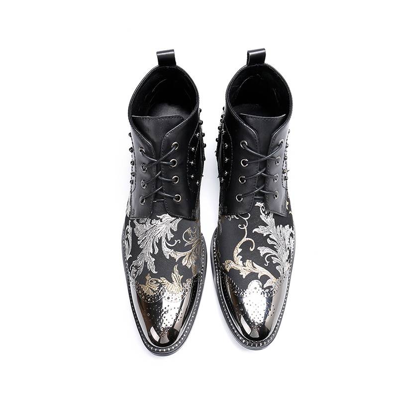 Genuine Leather Baroque Pattern Luxurious Design Men Ankle Boots