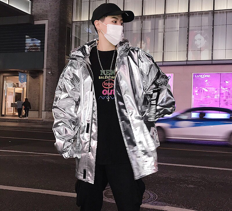 Reflective Bomber Metalic Zipper Jacket