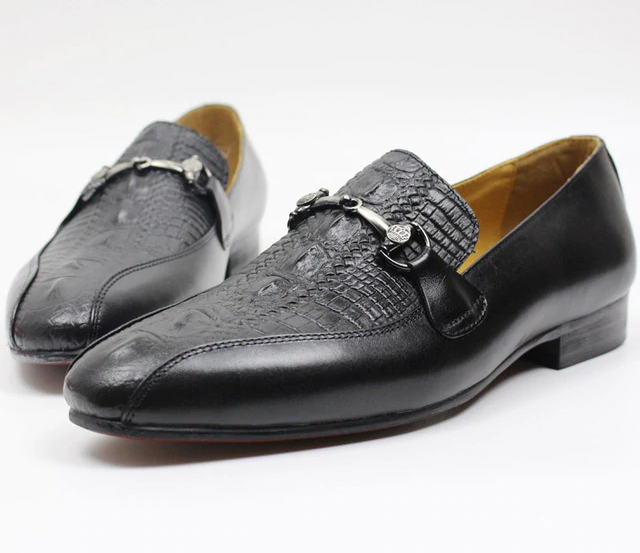 Chain Strap Slip On Brown Black Leather Men Loafers Shoes