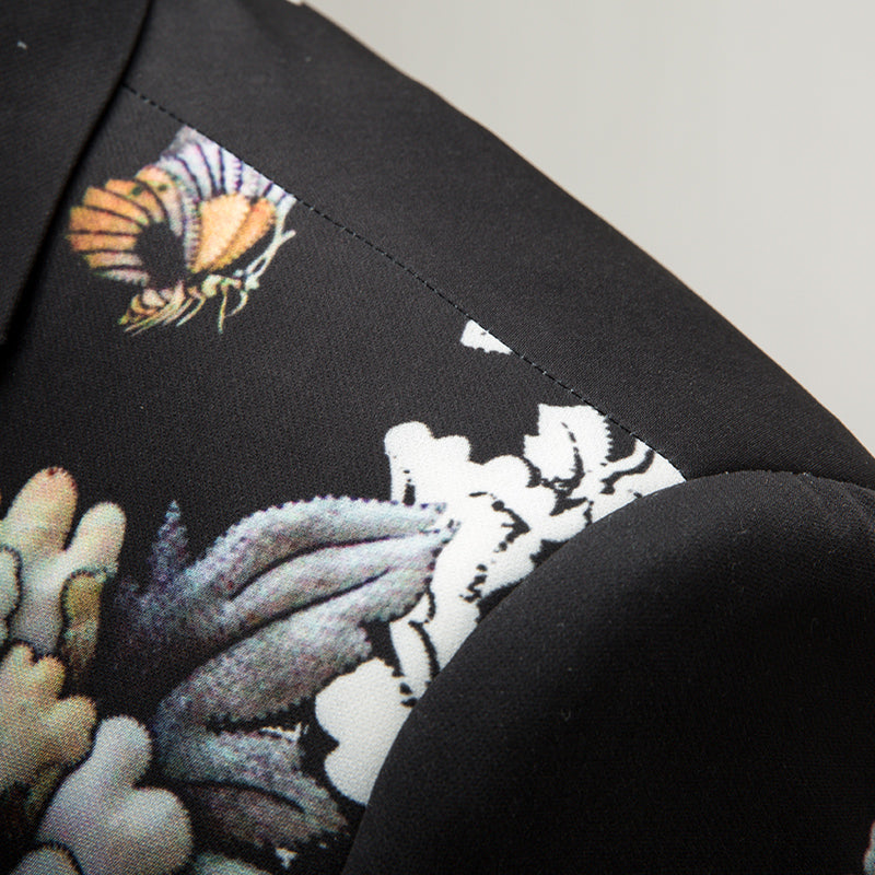 Japan Floral Art Print Men Fancy Business Formal Suit Set