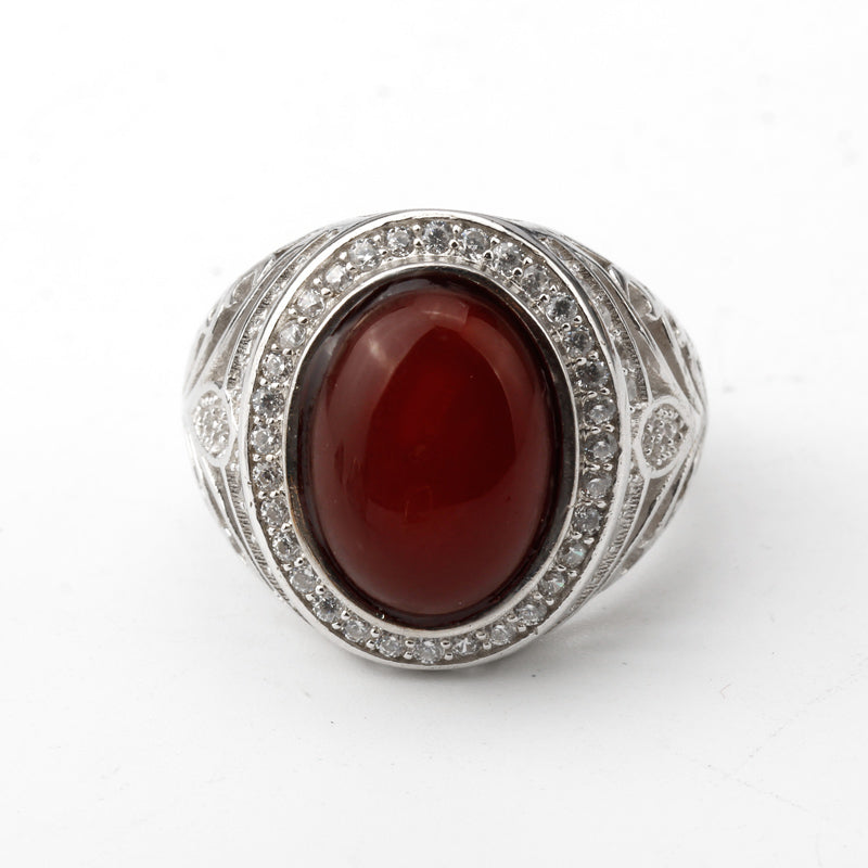 Cocktail Color Oval Stone in Hollow Sterling Silver Men Ring