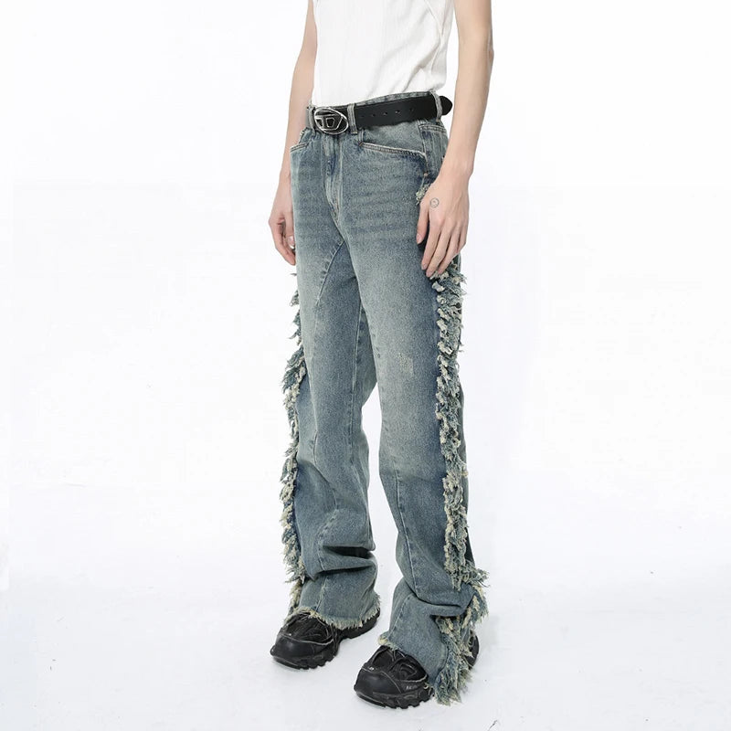 Ragged Edge Splicing Loose Jeans
