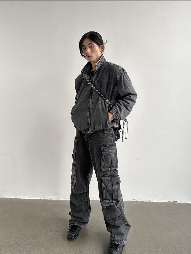 Denim Solid Loose Pants Set