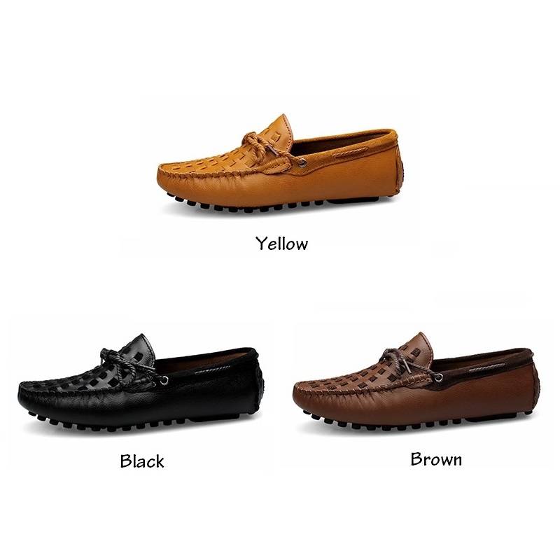 Woven Leather Bow Rope Casual Flat Style Men Boat Shoes