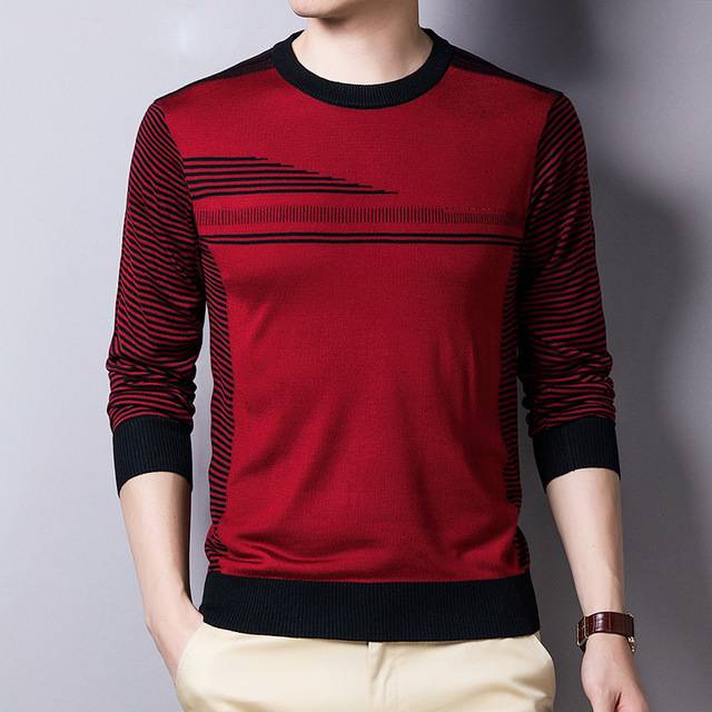 Fine Striped O-Neck Cotton Sweater
