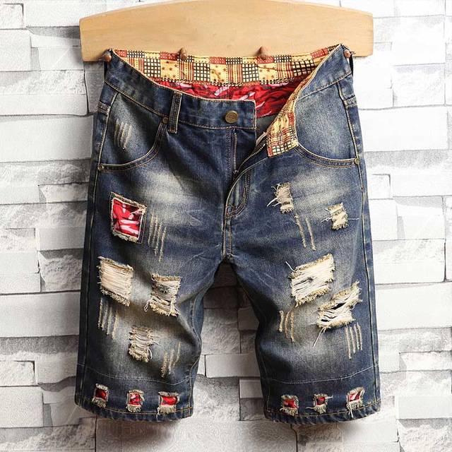 Casual Ripped Knee Length Denim Style Men Shorts