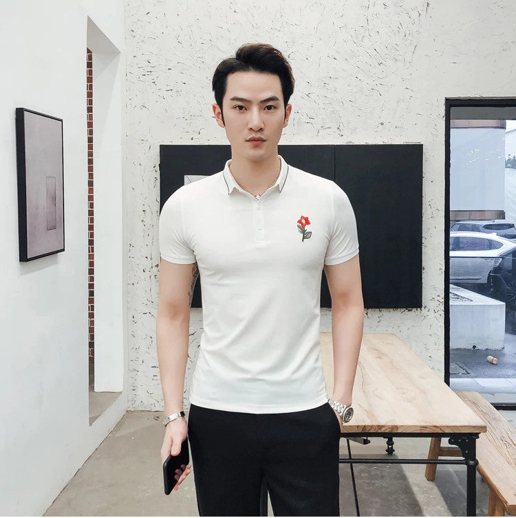 Basic Slim Fit with Tiny Flower Embroidery Men Polo Shirt - FanFreakz