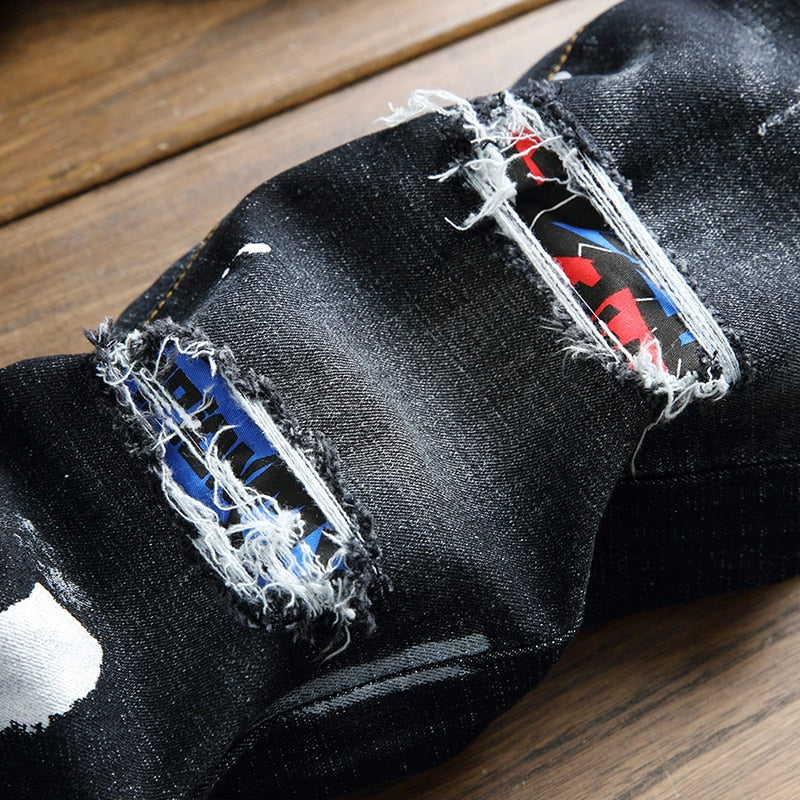 Paint Stain Decorated Ripped Hole Jeans