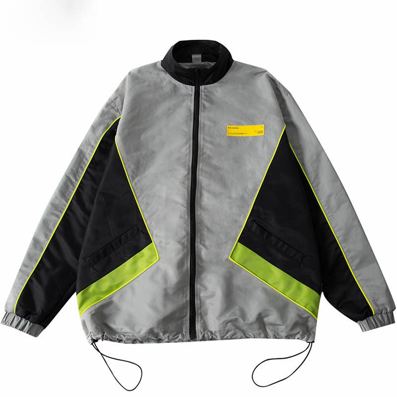 Oversize Retro Color Block Patchwork Windbreaker Casual Style Men Jacket
