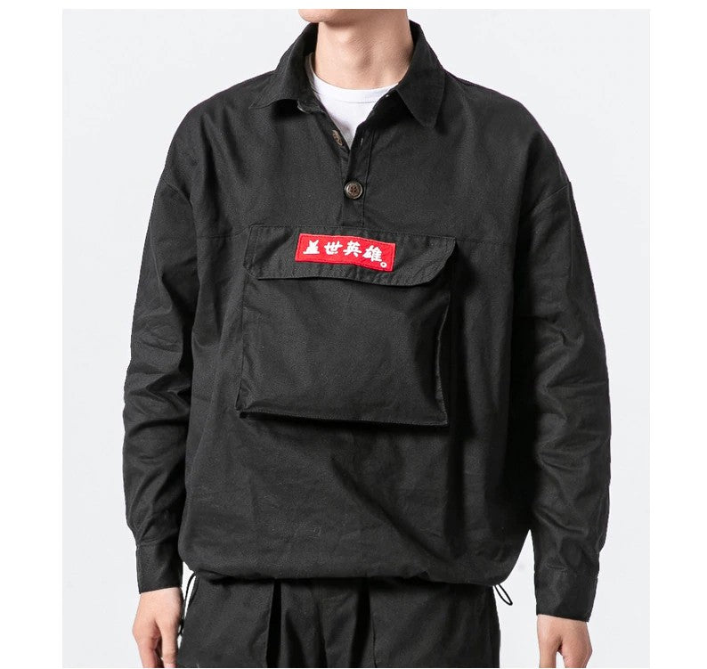 Harajuku Streetwear with Big Front Pocket Style Men Pullover Shirt