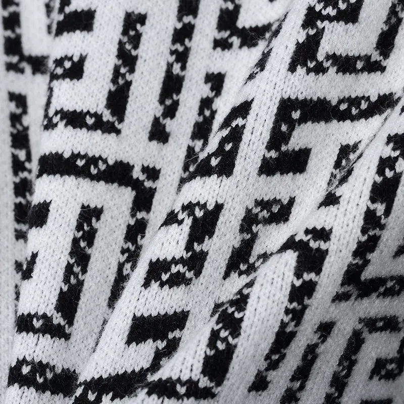 Geometric Black & White O-Neck Sweater