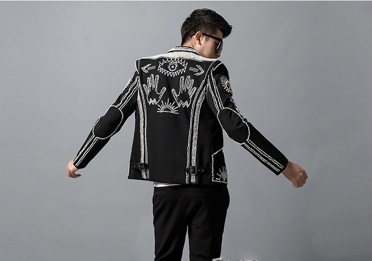 Unique Tribal Art Pattern Sequin Men Black Blazer