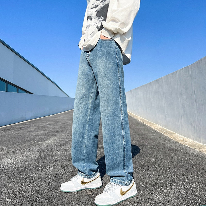 Loose Straight Solid Denim Jeans