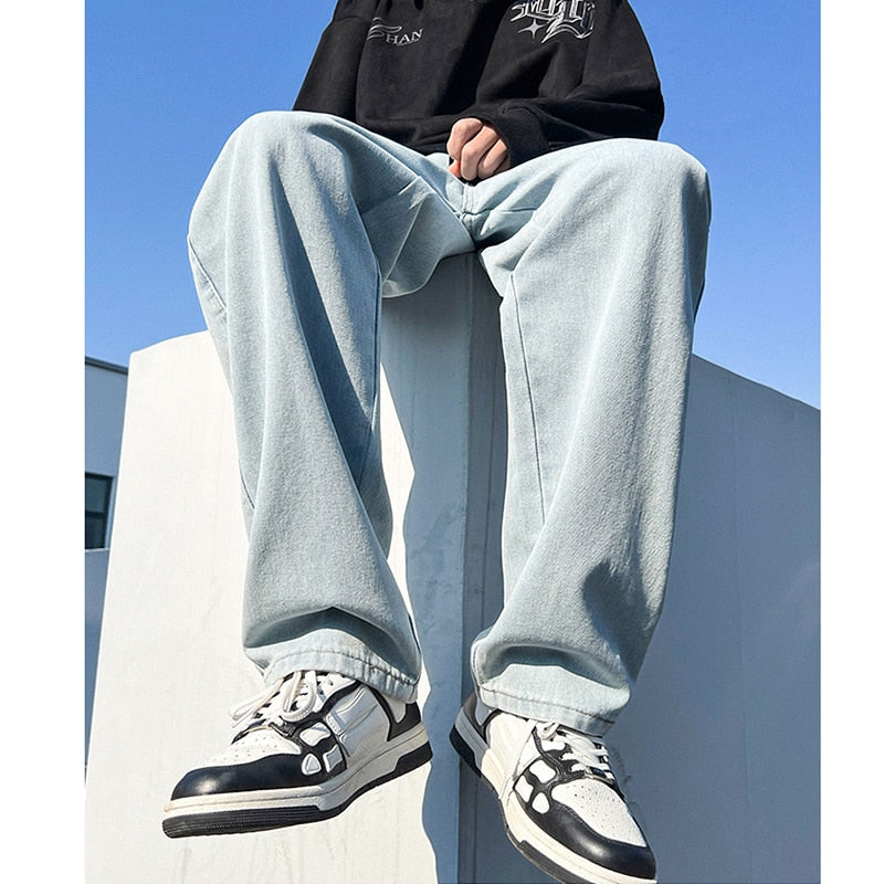 Loose Straight Solid Denim Jeans