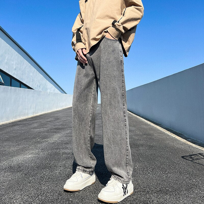 Loose Straight Solid Denim Jeans