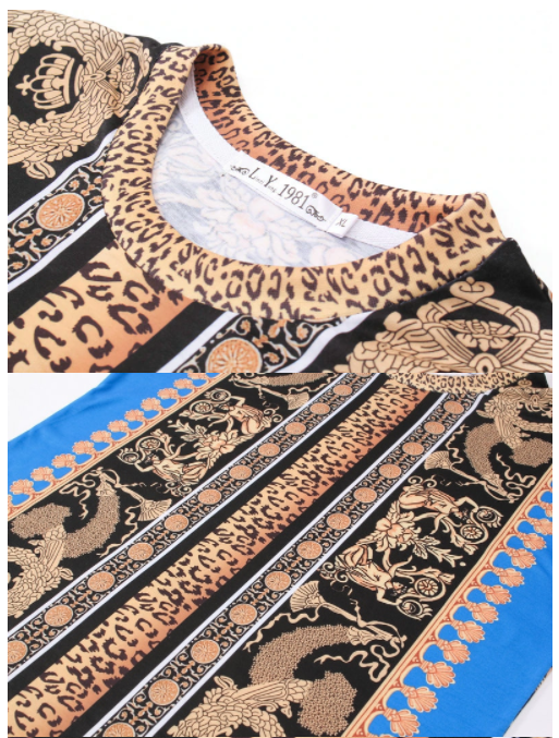 Leopard Back Print Velour O Neck Style Men T-Shirt