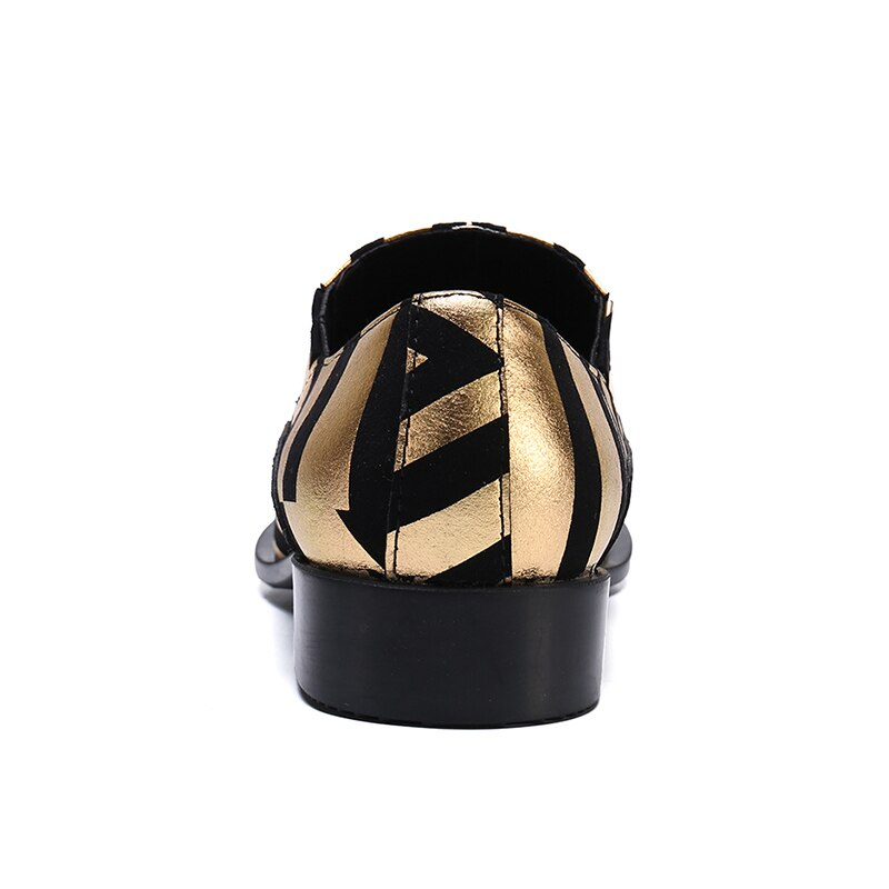 Metallic Striped Leather Pointed Metal Toe Men Shoes