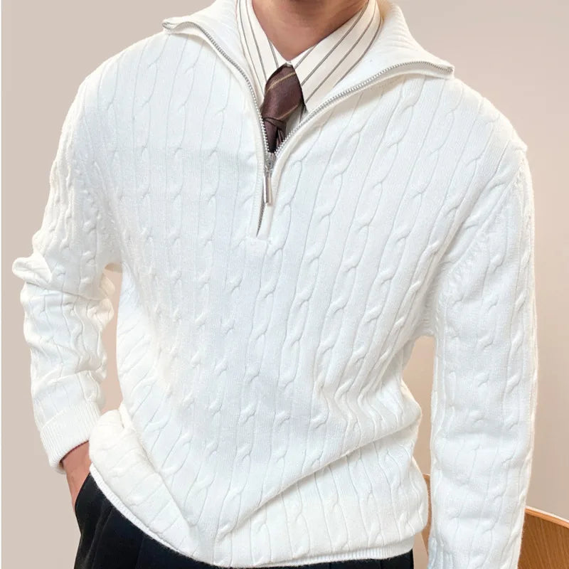 Lapel Zipper Knitted Men Sweater