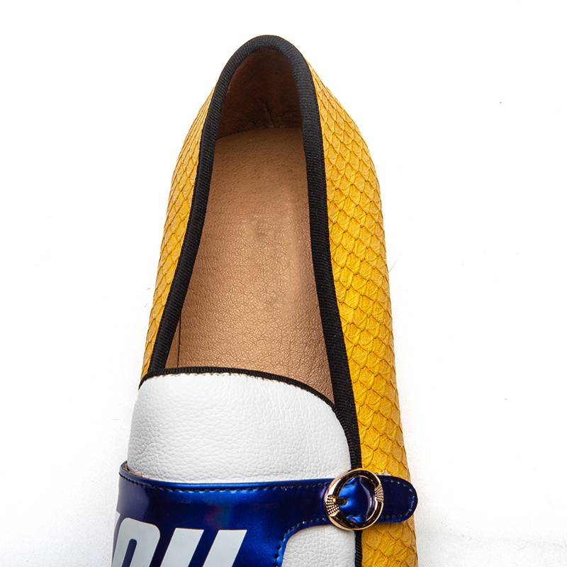 Yellow White Monk Strap Casual Men Leather Shoes