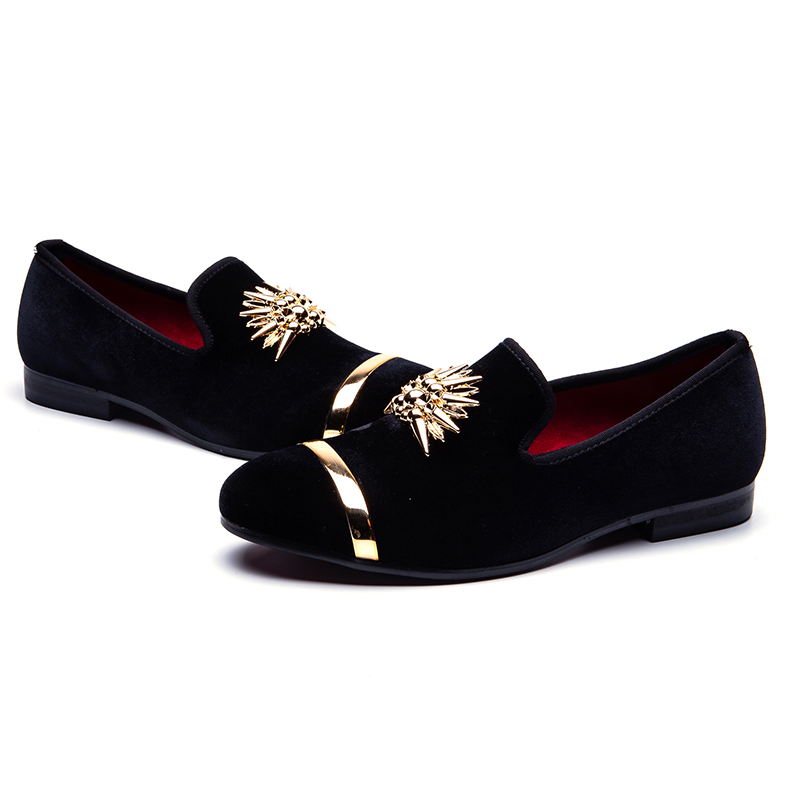 Gold Top and Metal Toe Velvet Design Men Loafers Shoes