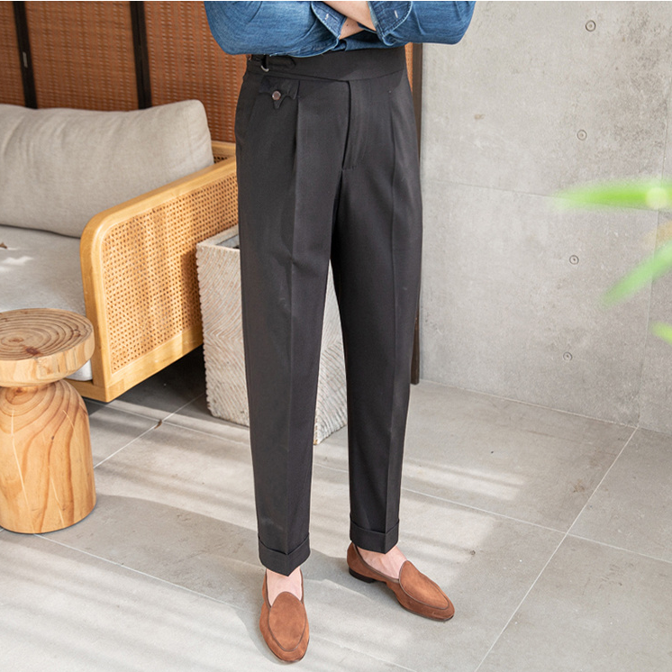 Solid Flat Front Polyester Trousers