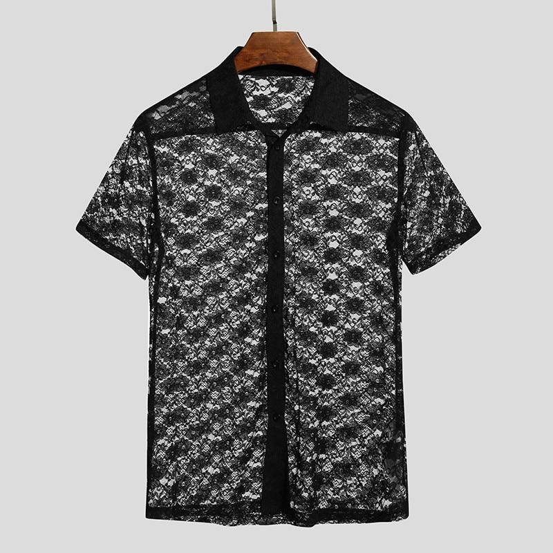 Mesh See Through Flower Style Shirt