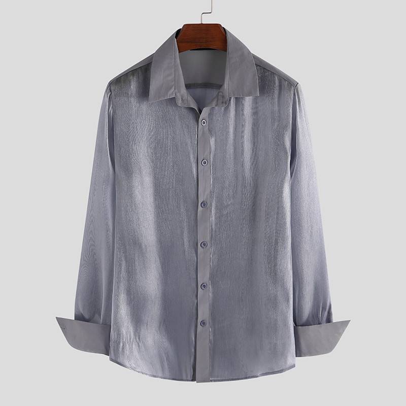 Solid See-Through Long-Sleeved Shirt