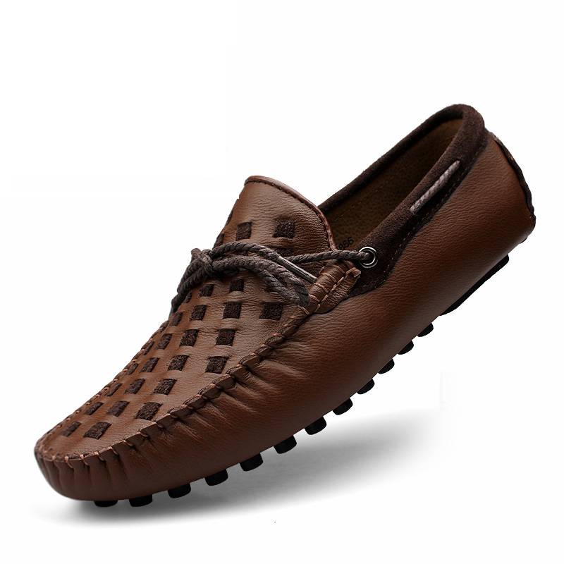 Woven Leather Bow Rope Casual Flat Style Men Boat Shoes