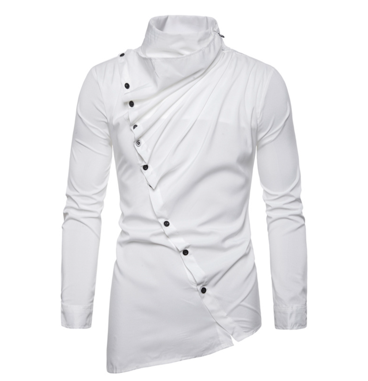Askew Button High Neck Design Men Long Sleeves Shirt